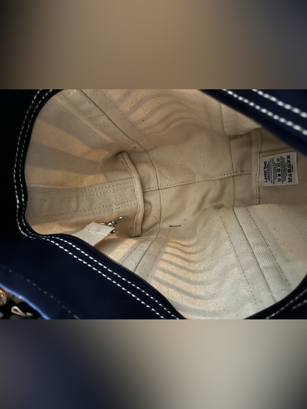 Lands End Small Striped 3 Pocket Zip Top Canvas Tote Bag - Picture 4 of 5